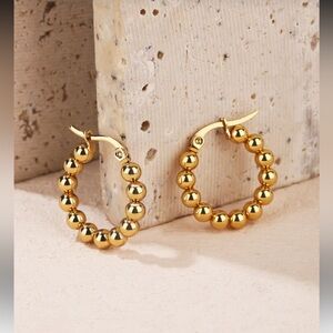 Elegant Gold Beaded Hoop Earrings